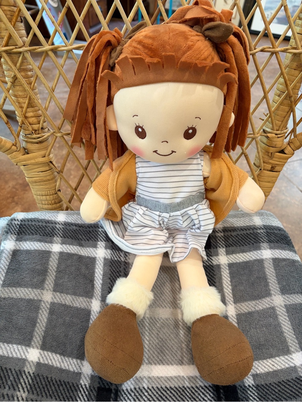 Linzy Plush Rag Doll with Rust Hair and Orange Jacket - Soft Play Doll